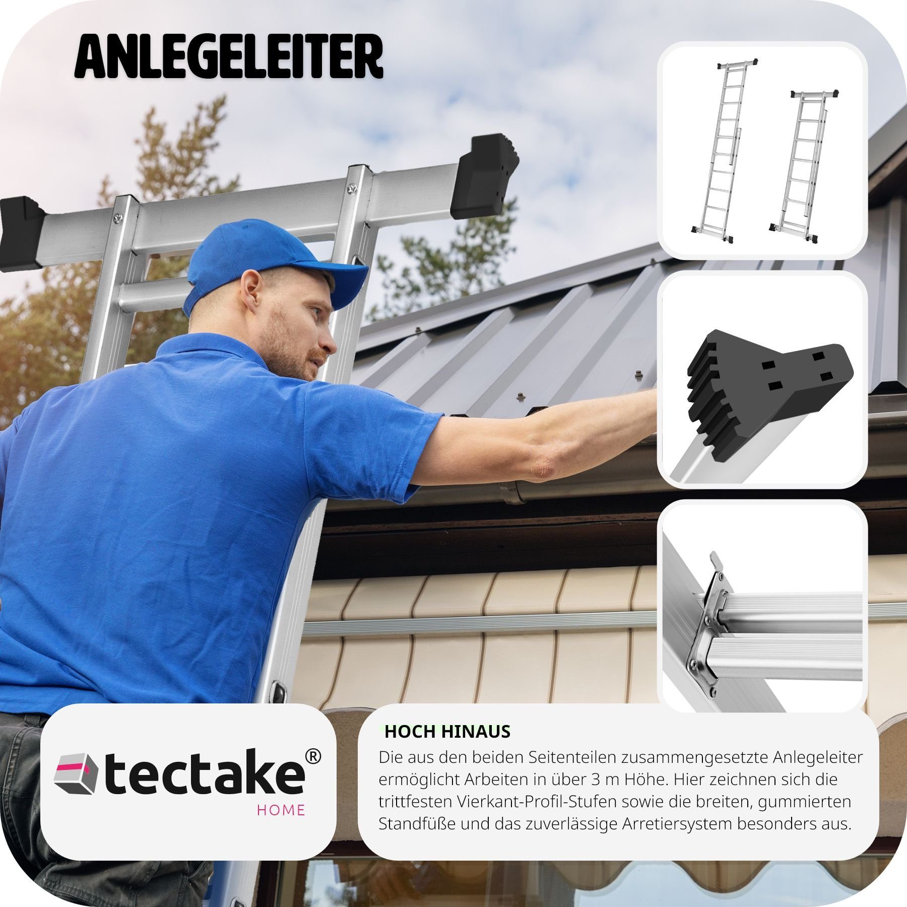 tectake Teleskopleiter Mehrzweckleiter Leitergerüst, faltbar