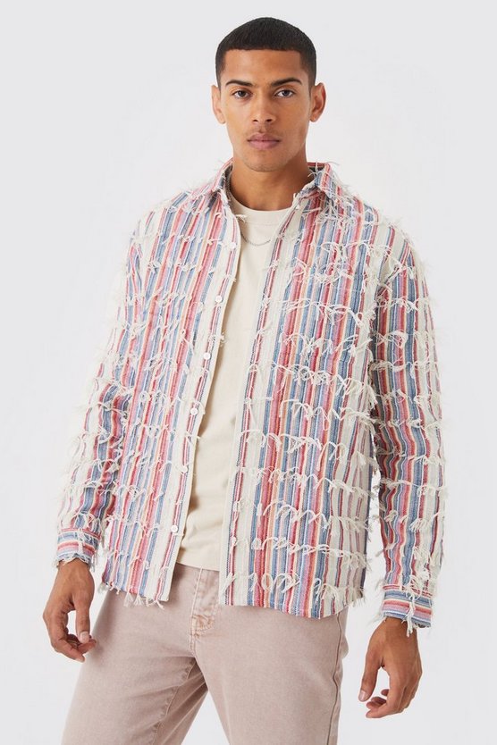 Strukturiertes buntes Overshirt mit Fransen