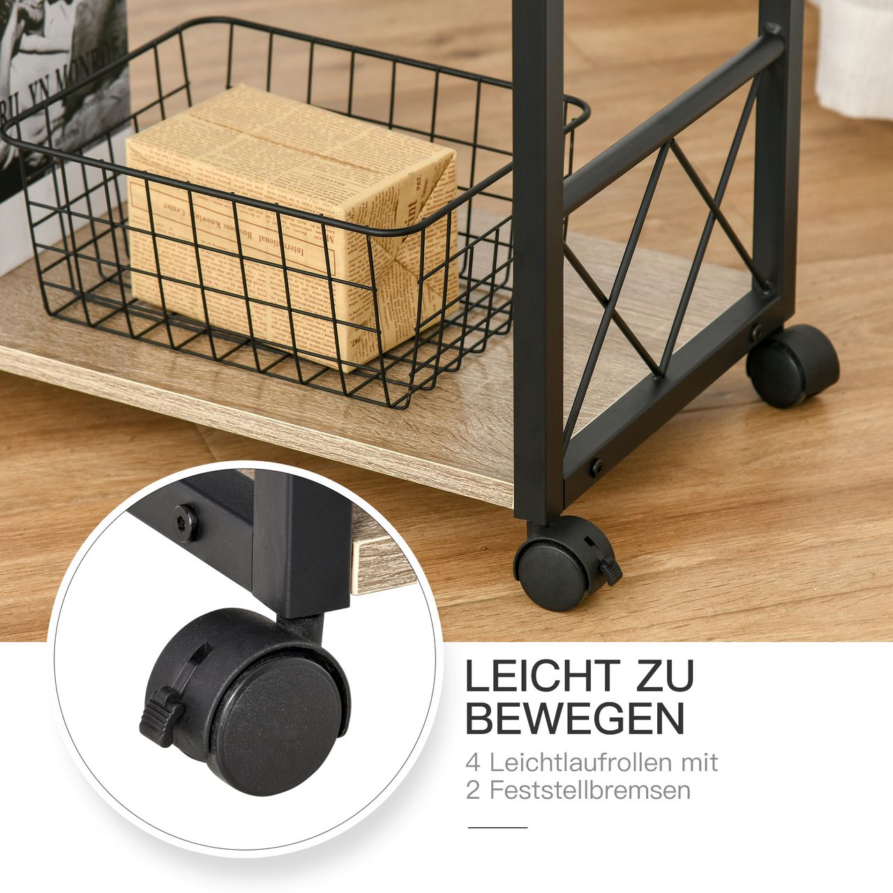 HOMCOM Beistelltisch Servierwagen mit Schublade Ablage Küchenwagen Sideboard