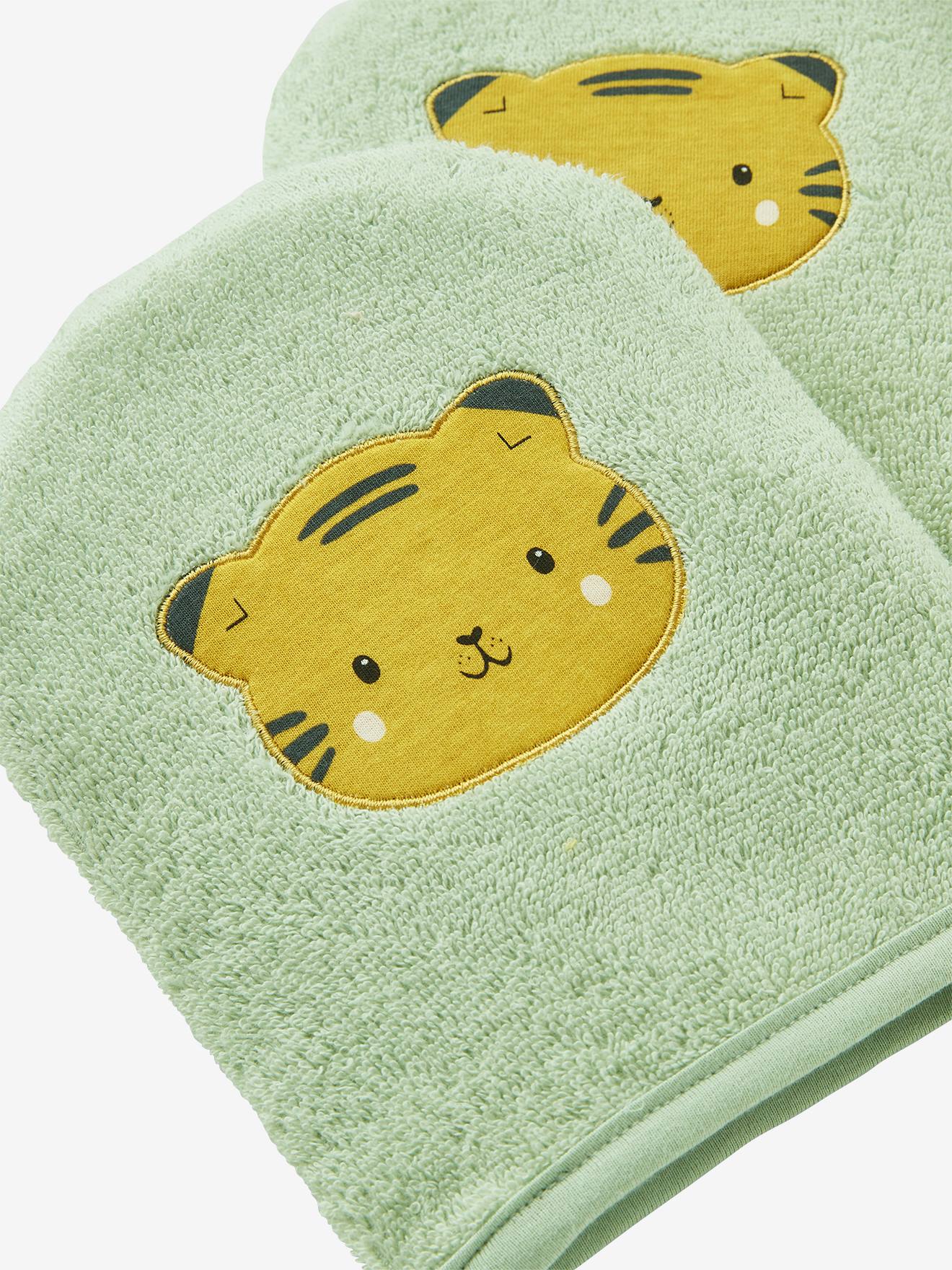 Vertbaudet 2er-Pack Baby Waschhandschuhe, Panda oder Tiger Oeko Tex - senfgelb