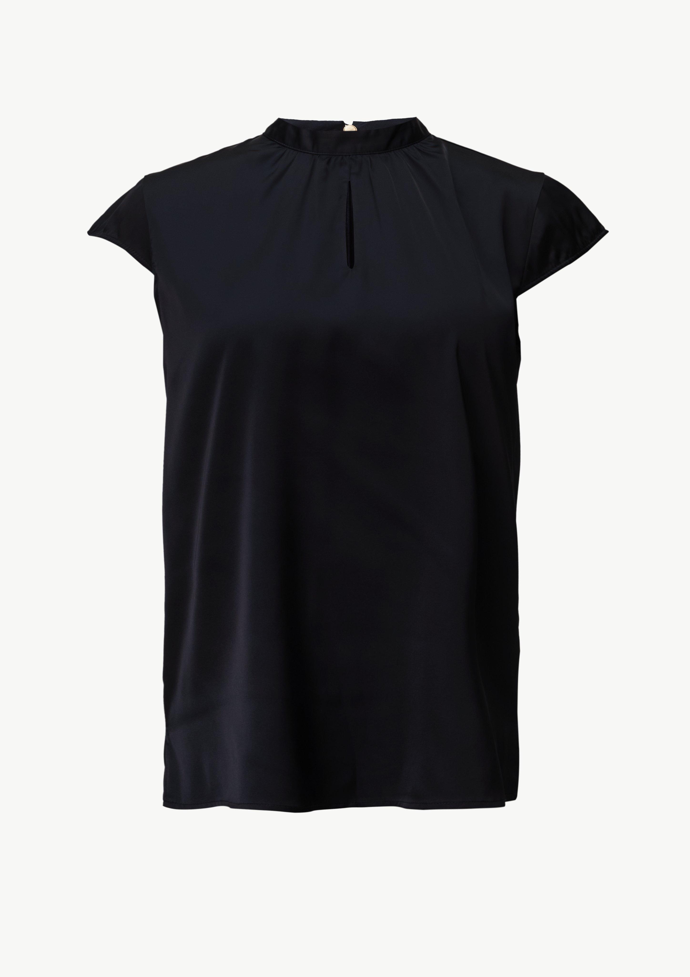 Satin-Bluse mit Kappärmeln und Raffung - navy