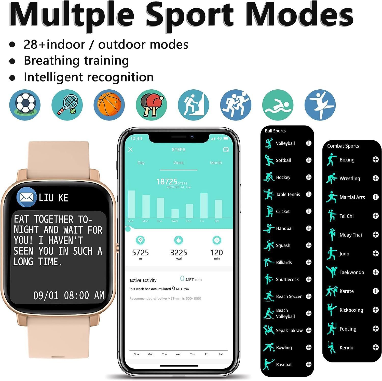 Mutoy Smartwatch, Fitness Tracker Uhr, Damen Herren Smartwatch (Fitnessuhr mit Telefonfunktion 1,69