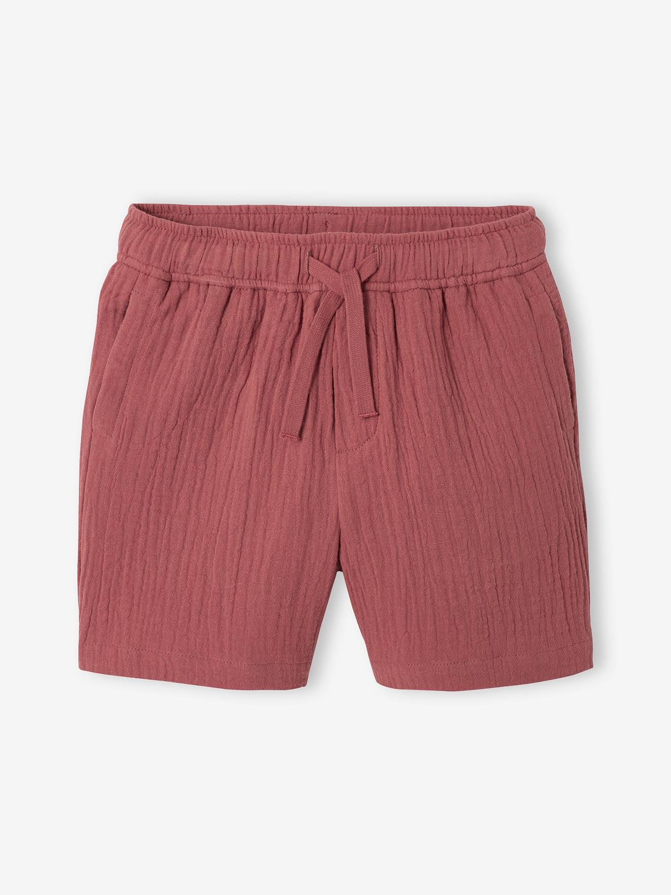 Ensemble tee-shirt et short en gaze de coton garçon terracotta