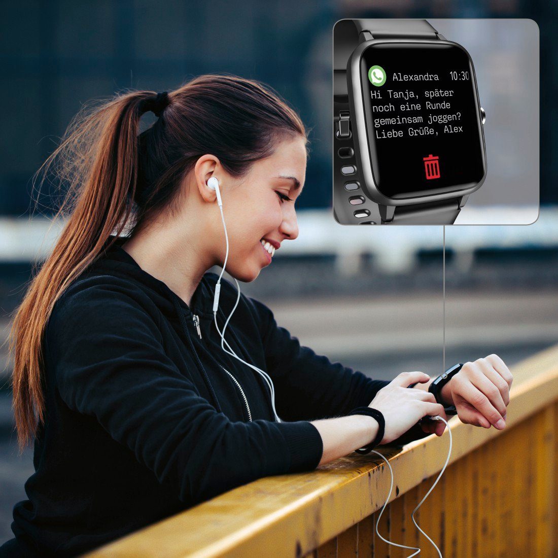 Hama Fitnesstracker wasserdicht GPS Herzfrequenz Kalorien Schritte Timer Smartwatch (3,3 cm/1,3 Zoll), Messung von Schlaf,Tempo,Trainingszeit, Wecker, Musiksteuerung, Wetter