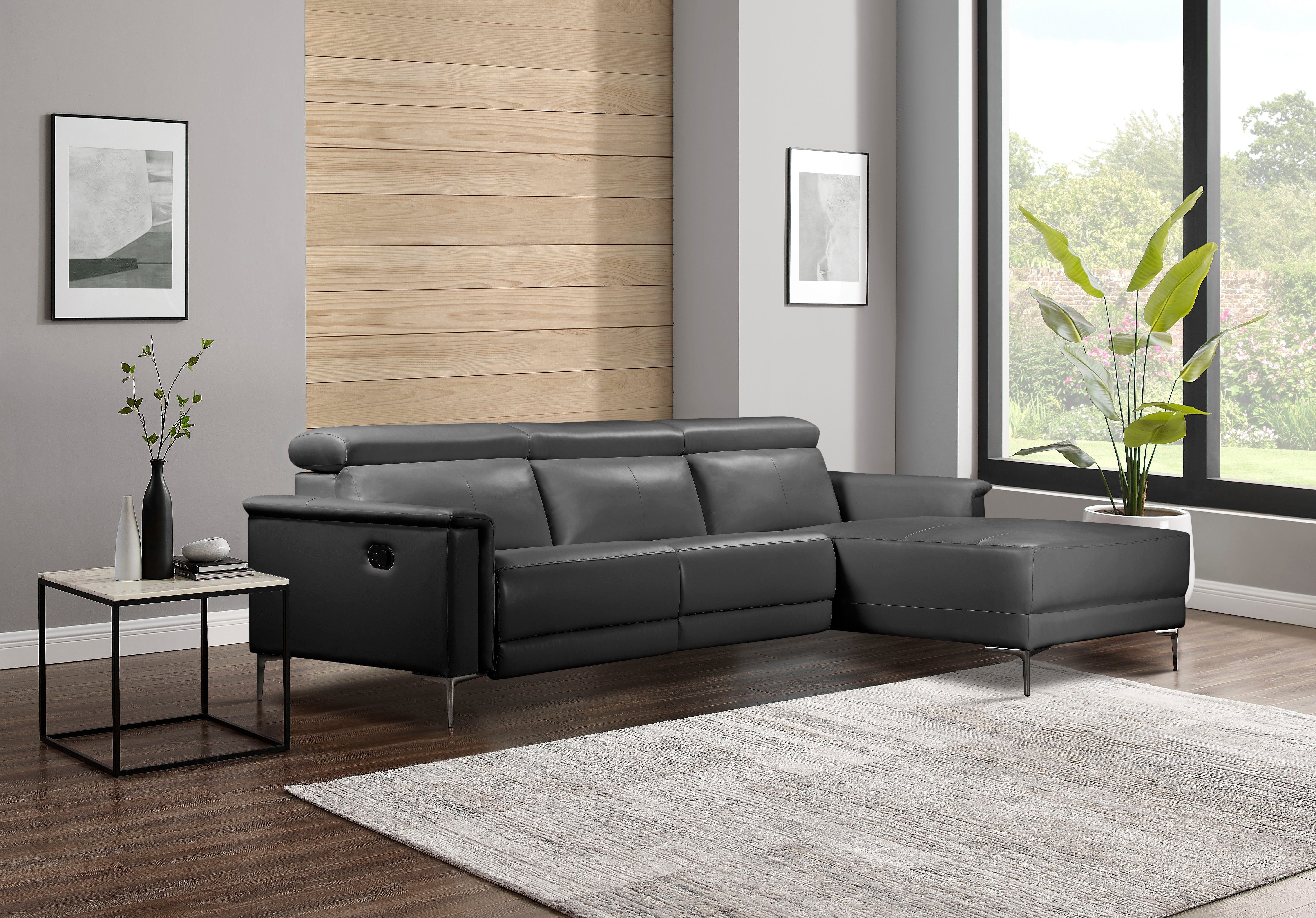Places of Style Ecksofa Lund mit Recamiere in Echtleder, Kunstleder, Webstoff, mit man. o. elektr. Relaxfunktion und USB/ Kopfteilverstellg
