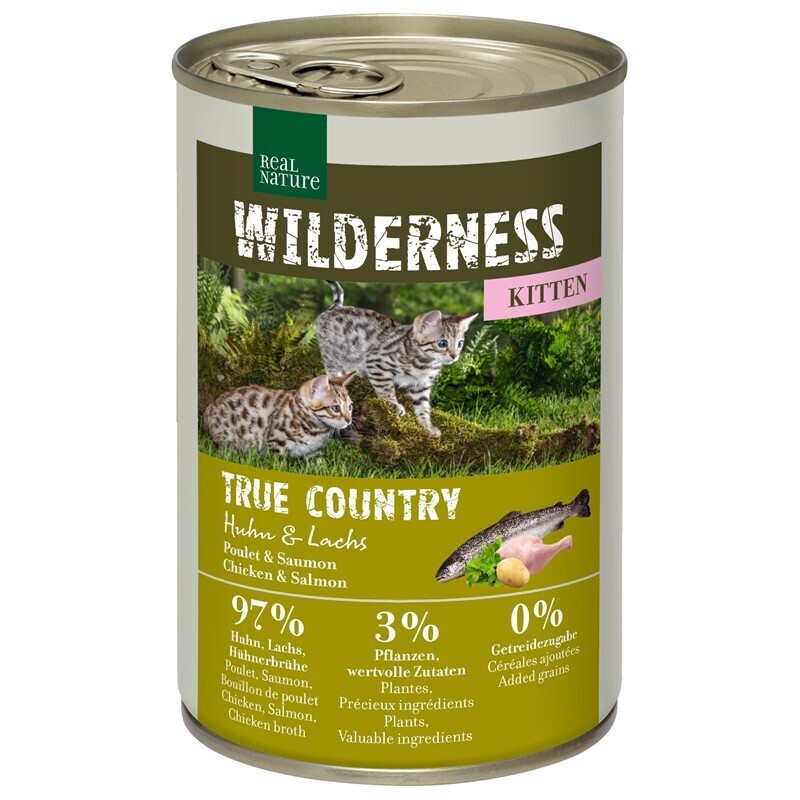 REAL NATURE Nassfutter REAL NATURE WILDERNESS Kitten True Country Huhn & Lachs 24x400 g