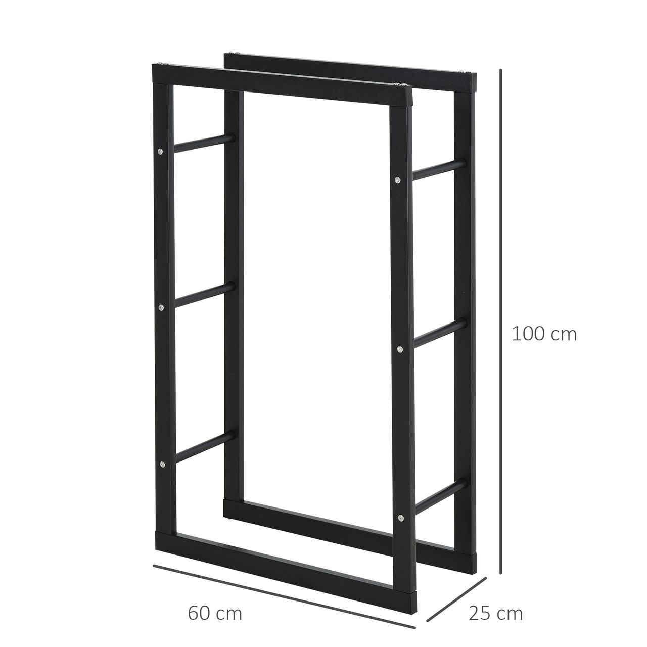 Outsunny HOMCOM Kaminholzständer Kaminholzablage Feuerholzregal Kaminholzhalter 100kg Stahl Schwarz L60 x B25 x H100 cm