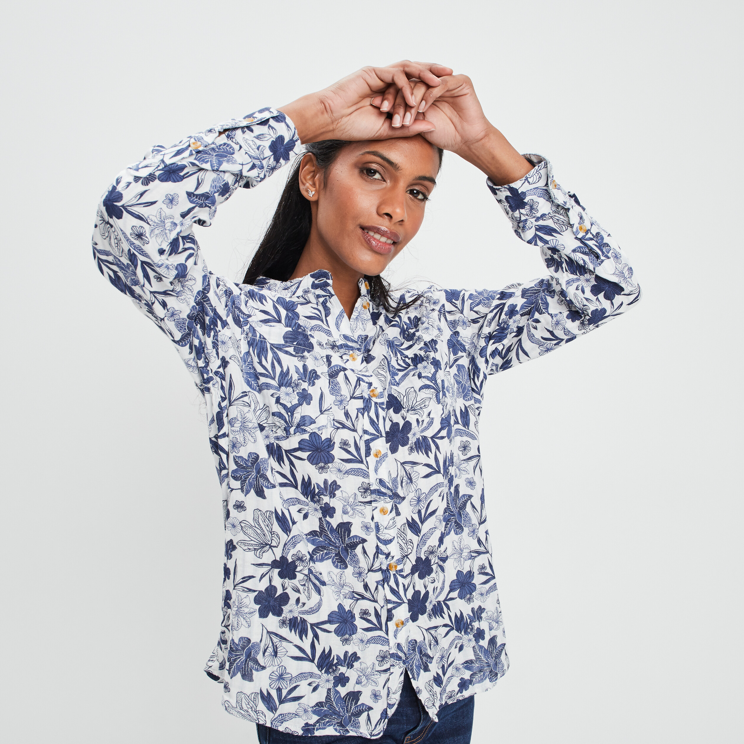 Chemise manches longues col mao ecru femme | La Halle