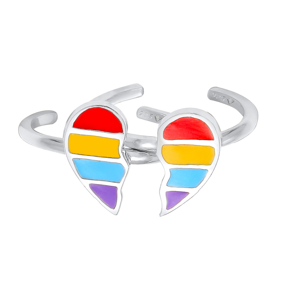 Elli Elli Bague Coeur d'enfant coloré et ludique avec émail en argent sterling 925 Bague