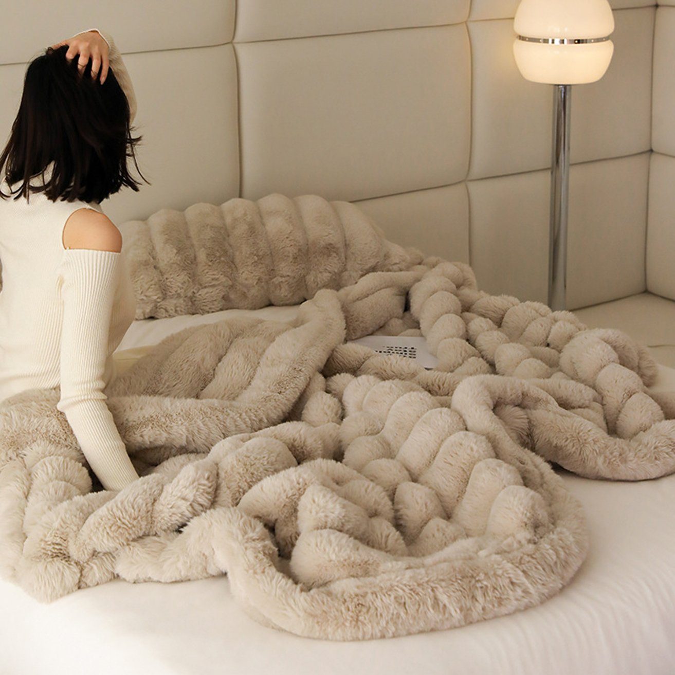 Wohndecke Kunstfell-Überwurfdecke, verdickte Decke, weich, plüschig, flauschig, HOHEA H, warm, gemütlich, dick, perfekt für Couch, Bett, Sofa