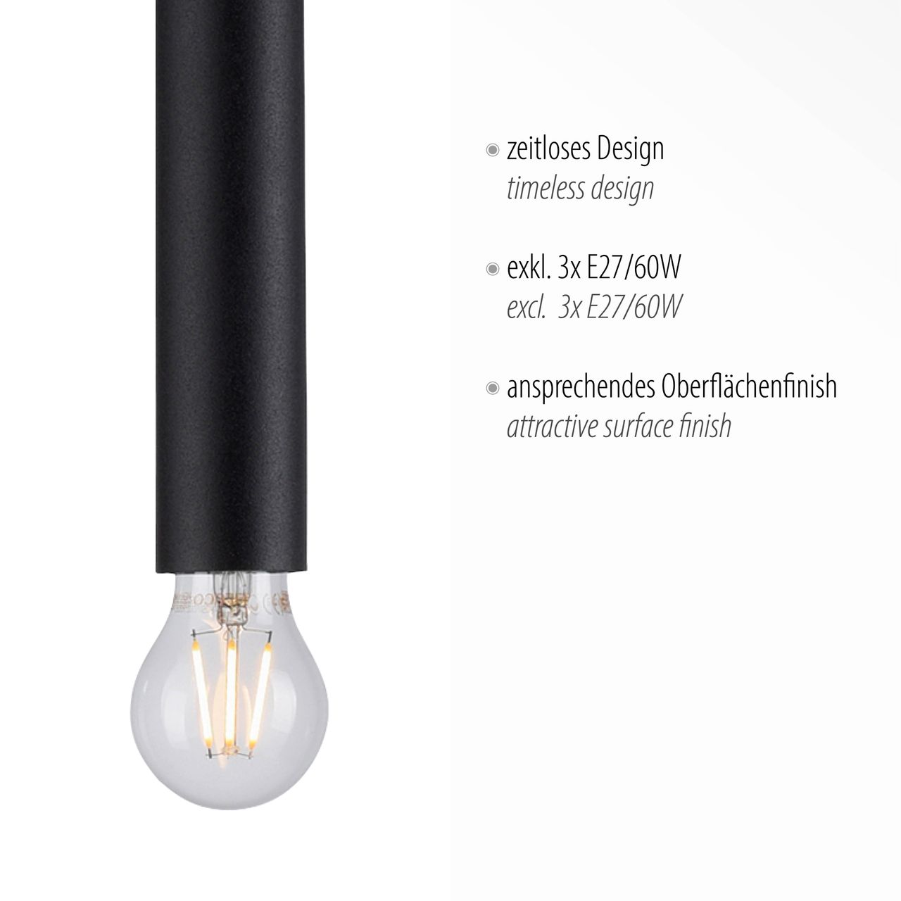JUST LIGHT LeuchtenDirekt Pendelleuchte BRUNA, 3-flg., 3xE27/60Watt, Innenleuchte, IP20