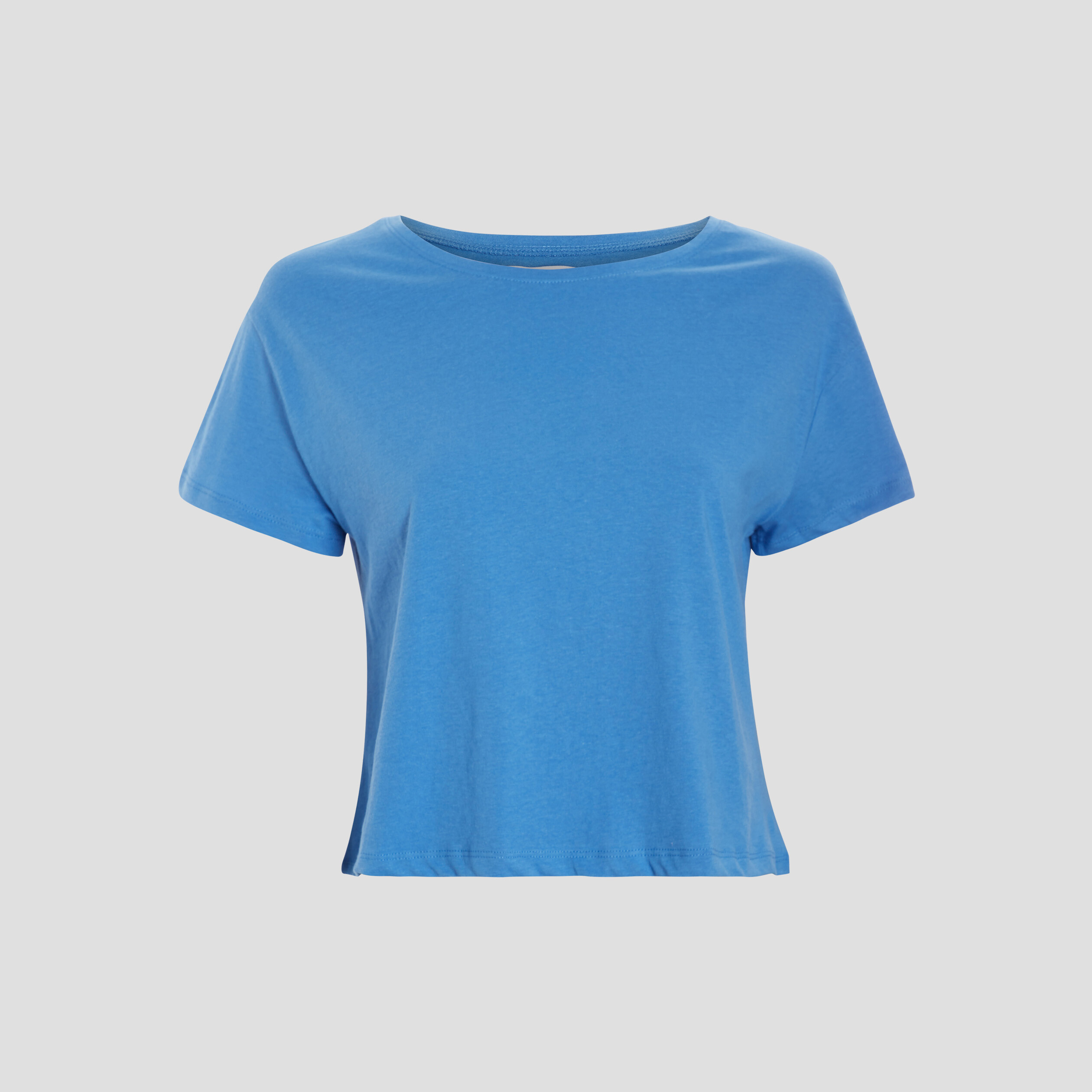 T-shirt cropped col rond bleu electrique femme | La Halle