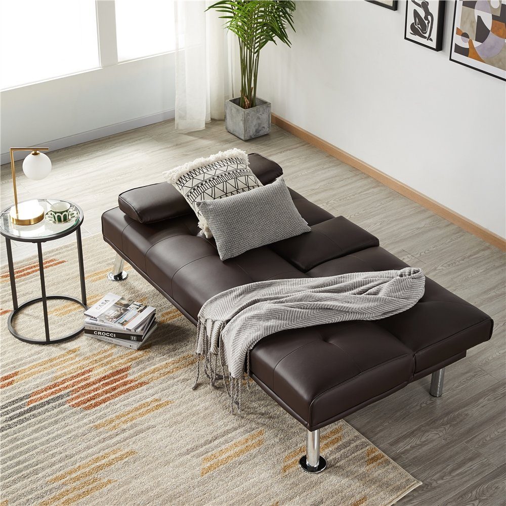 Yaheetech Schlafsofa 3er-Sofa Bettsofa Couch mit Tassenhalter Gästebett 167 x 81,5 x 75 cm, Rückenlehne neigbar 105°/140°/180°, 350 KG belastbar