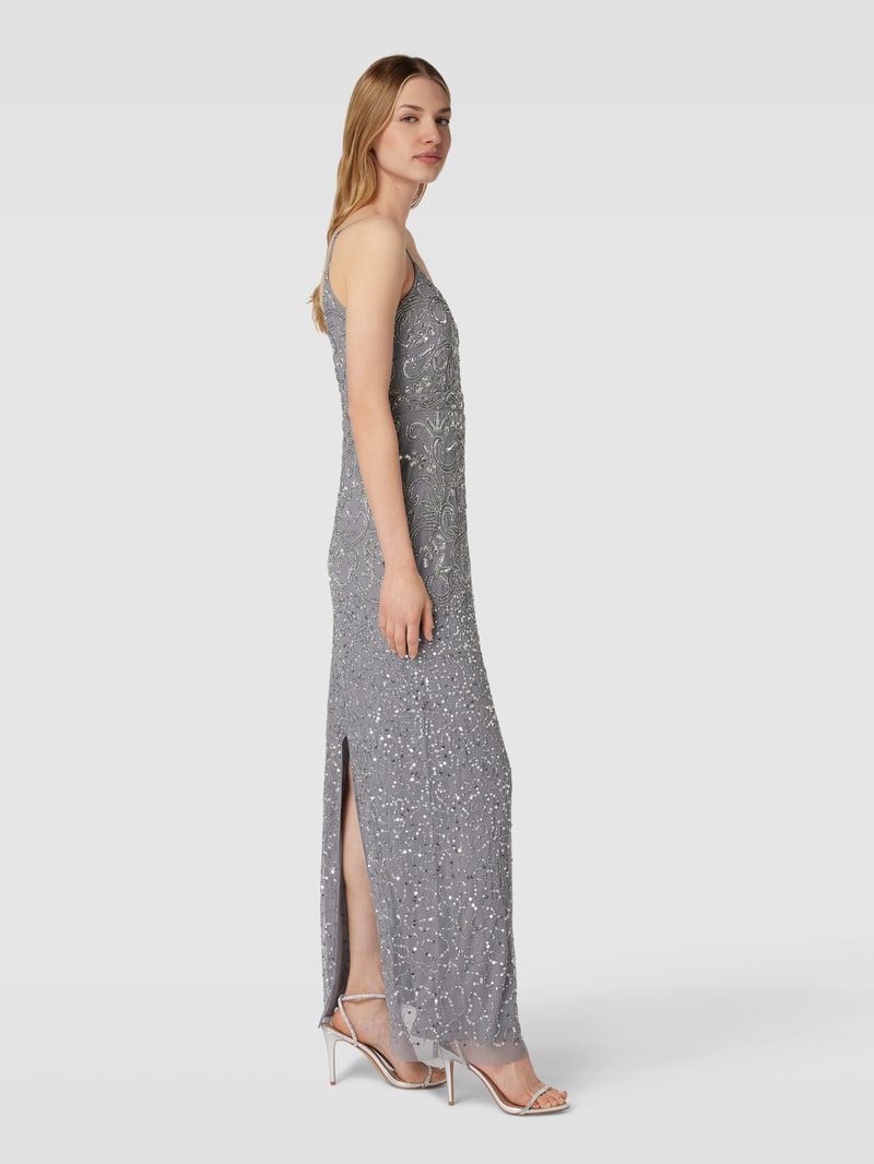 Abendkleid mit Paillettenbesatz Modell in silber