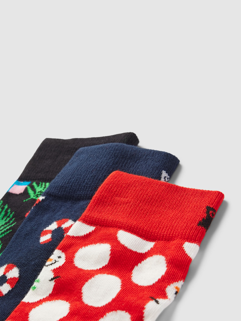 Socken mit Motiv-Print Modell 'X-Mas Stocking' im 3er-Pack in dunkelblau