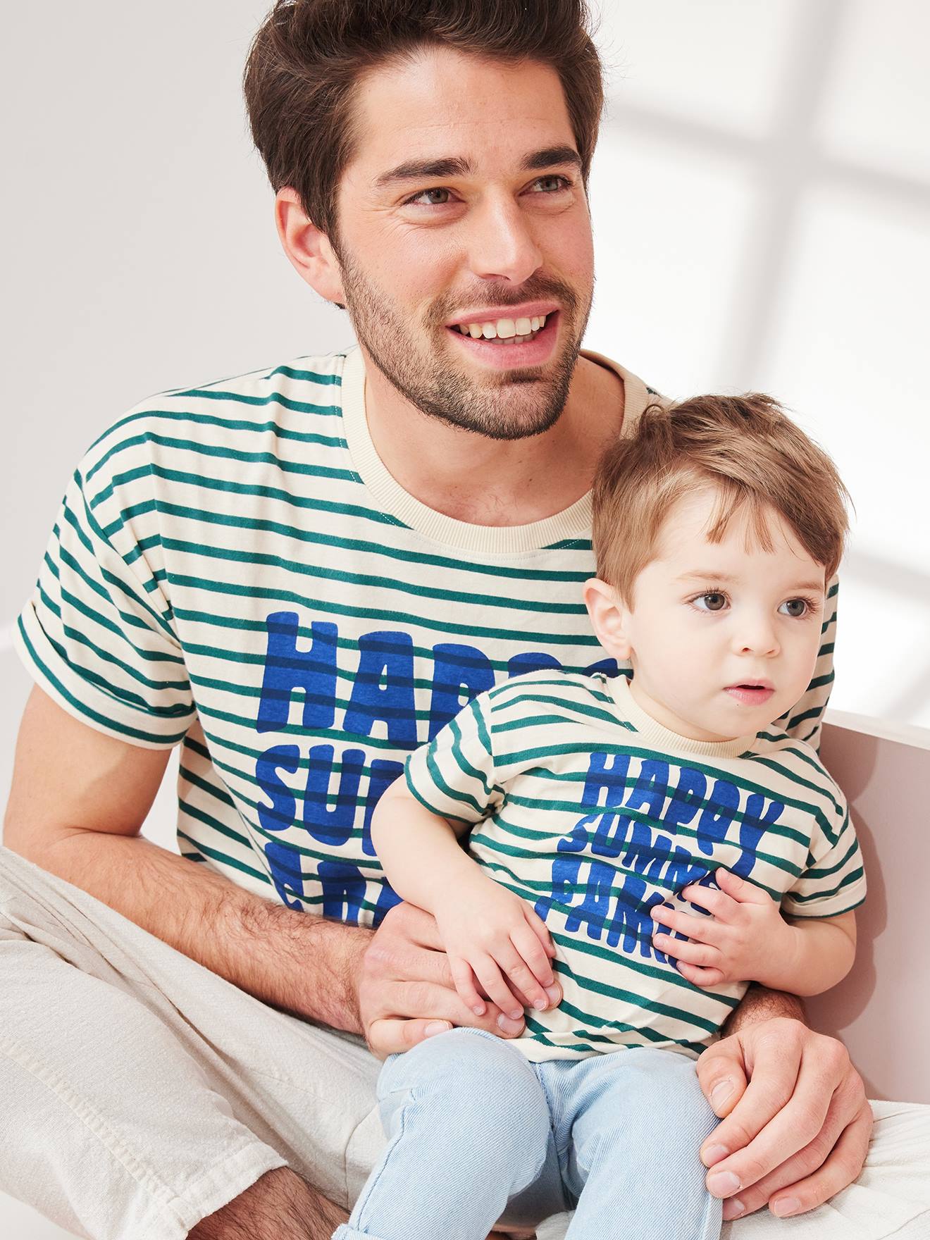 Vertbaudet Capsule Collection: Baby T-Shirt HAPPY SUMMER FAMILY - grün gestreift