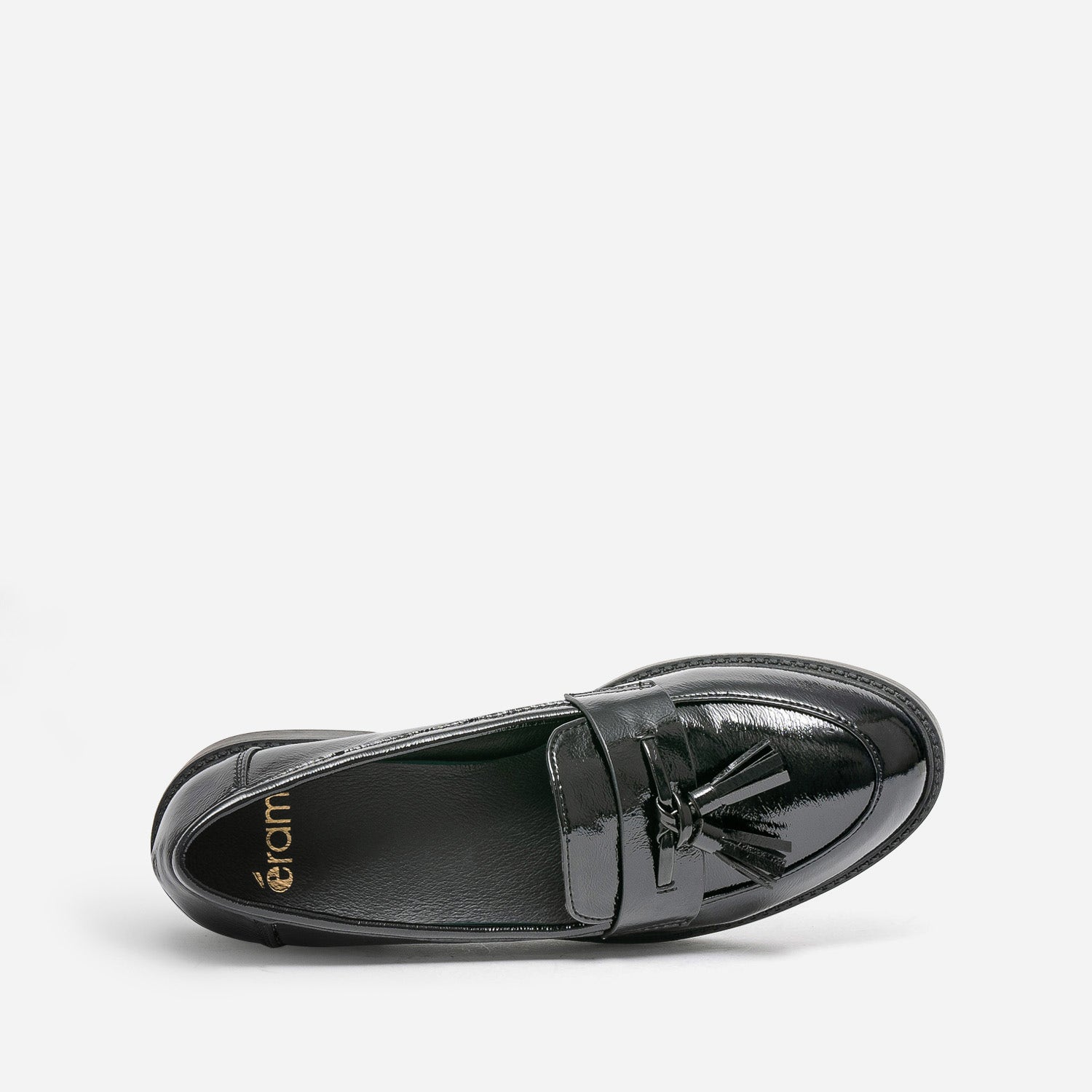 Mocassin noir vernis à pompons