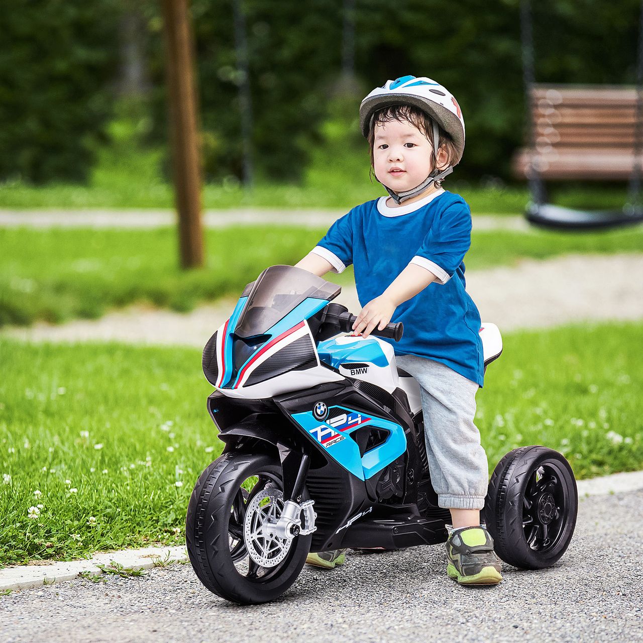 HOMCOM Kinder Elektro-Motorrad Kindermotorrad Elektro-Dreirad ab 18 Monaten Blau