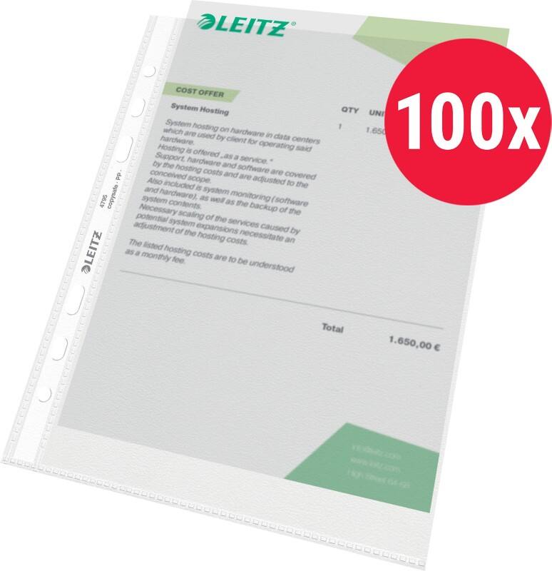 Leitz Prospekthüllen DIN A5 Genarbt Transparent 80 Mikron PP (Polypropylen) Oben 6 Löcher 4795 100 Stück