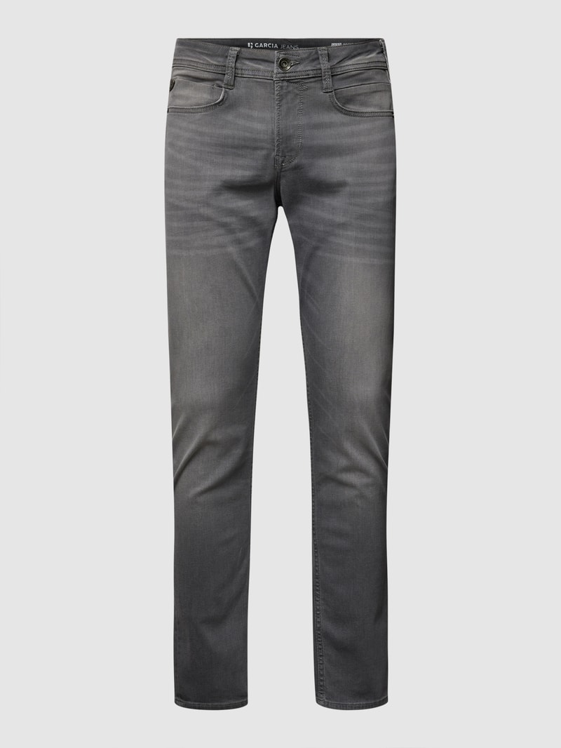Jeans mit Label-Patch Modell 'Rocko' in mittelgrau