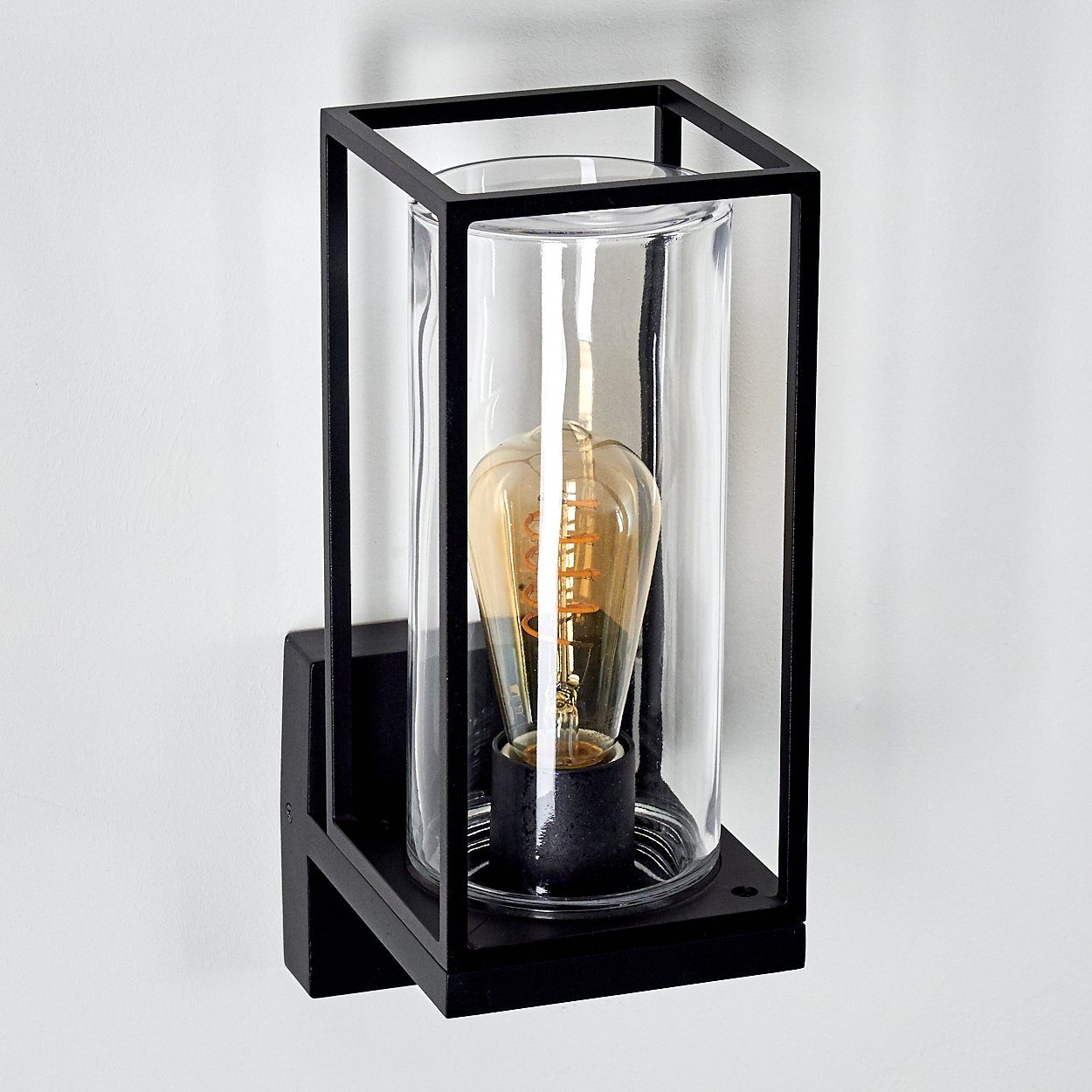 hofstein Außen-Wandleuchte Besana Wandlampe aus Metall, Schwarz, 4 Gläser Bernsteinfarben/Klar, ohne Leuchtmittel, Industrial Style Außenlampe mit Lichteffekt an der Wand, E27, IP44