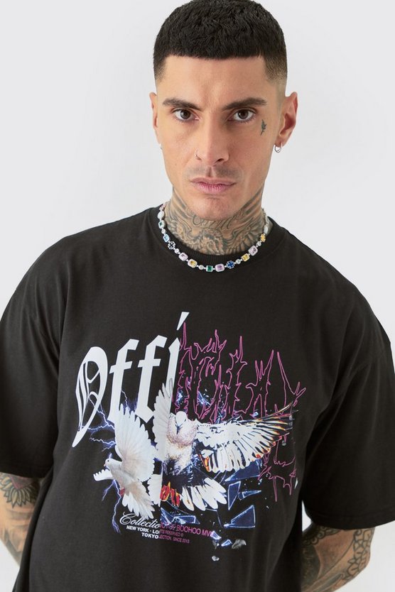 Tall schwarzes Oversize T-Shirt mit gespleißtem Print