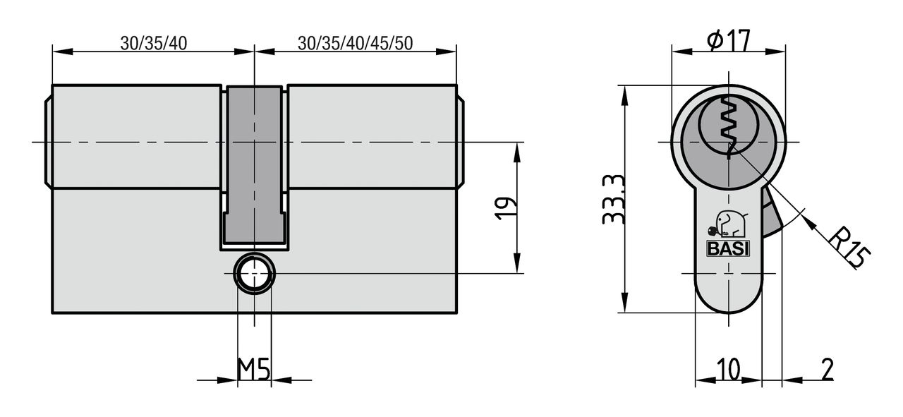 Basi Profil-Doppelzylinder - V50 35/40 mm - Gleichschließend Nr. 11