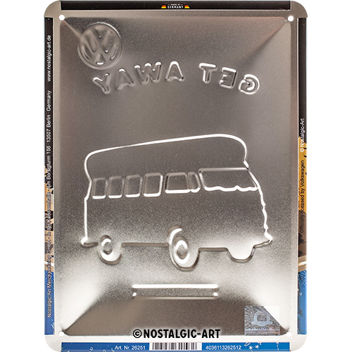 Nostalgic Art Retro Blechschild 15x20cm, Motiv "VW Bulli - Let*s get away", 1 Stück - ATU