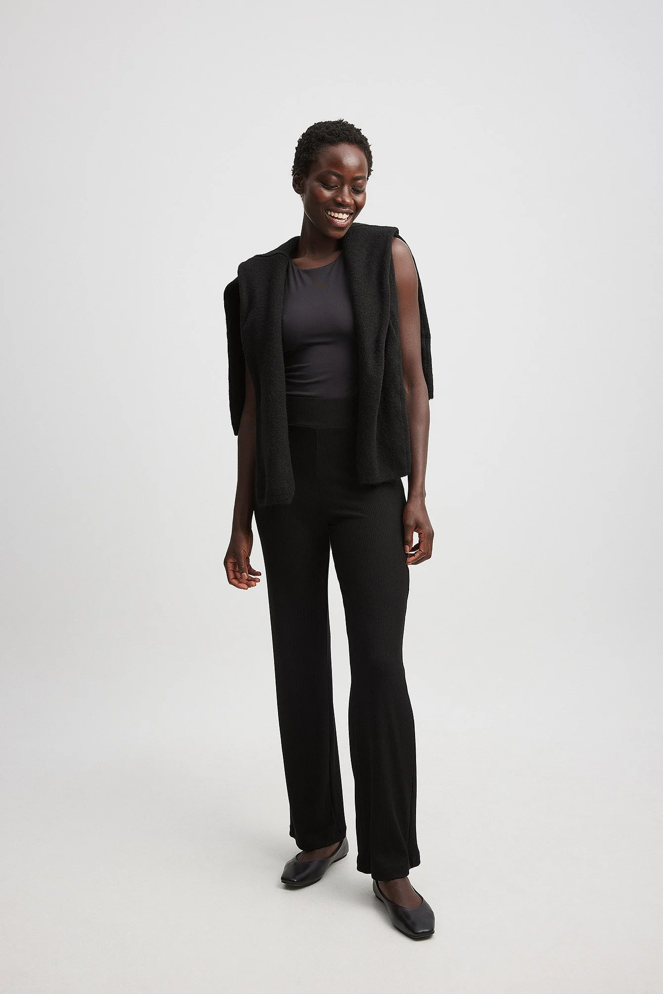 Gerippte Hose mit hoher Taille