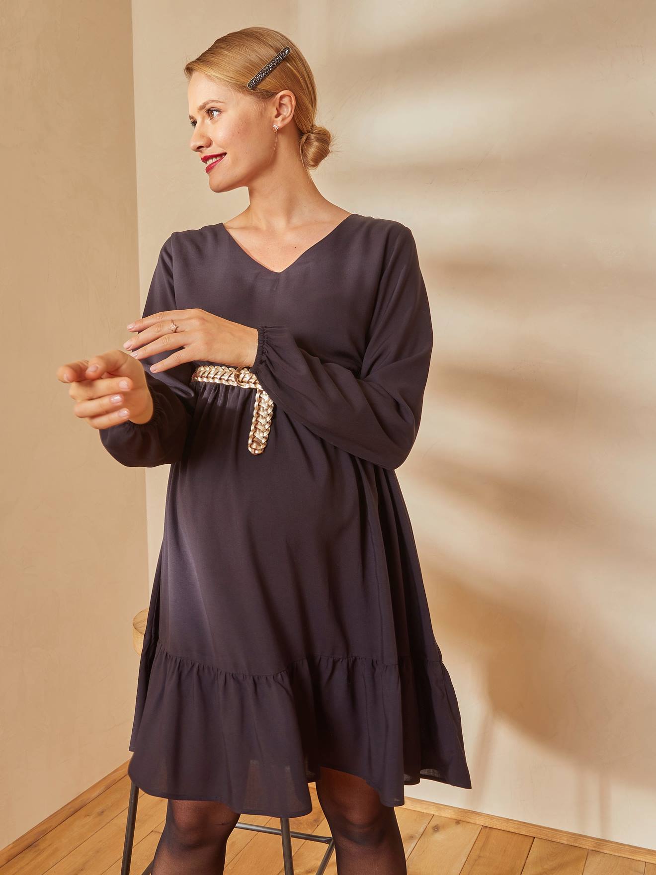 Robe courte col V grossesse et allaitement noir
