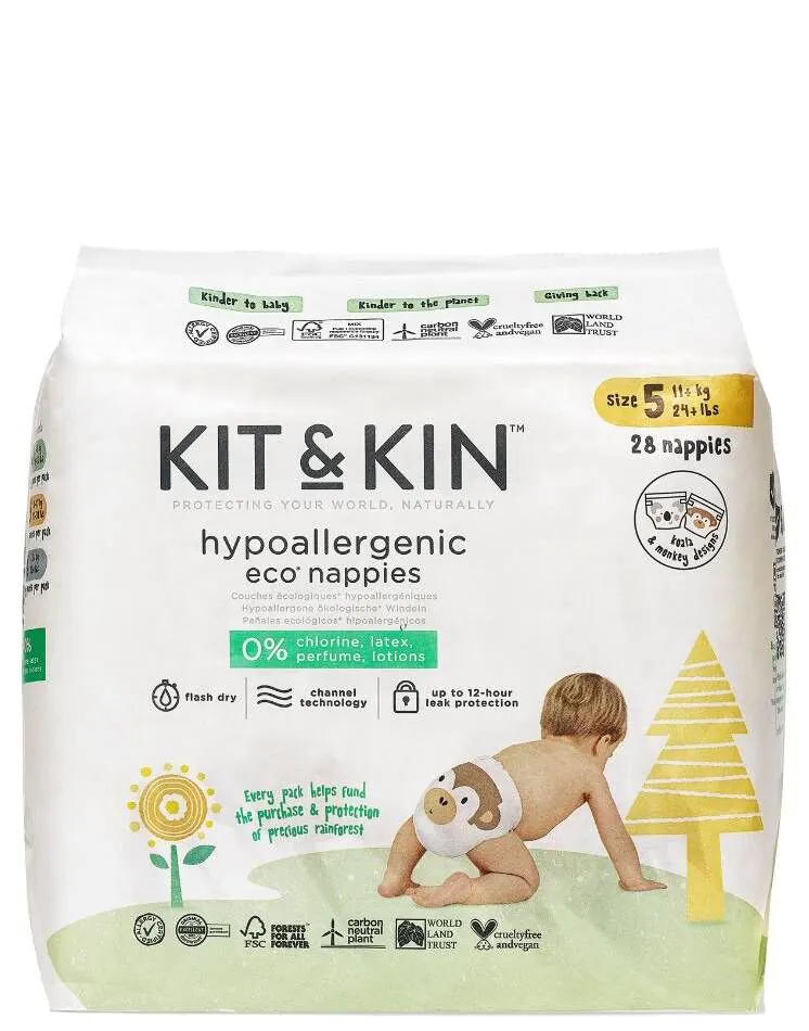 Kit And Kin Bionedbrydelige Engangsbleer Størrelse 5 Junior Koala/Abe