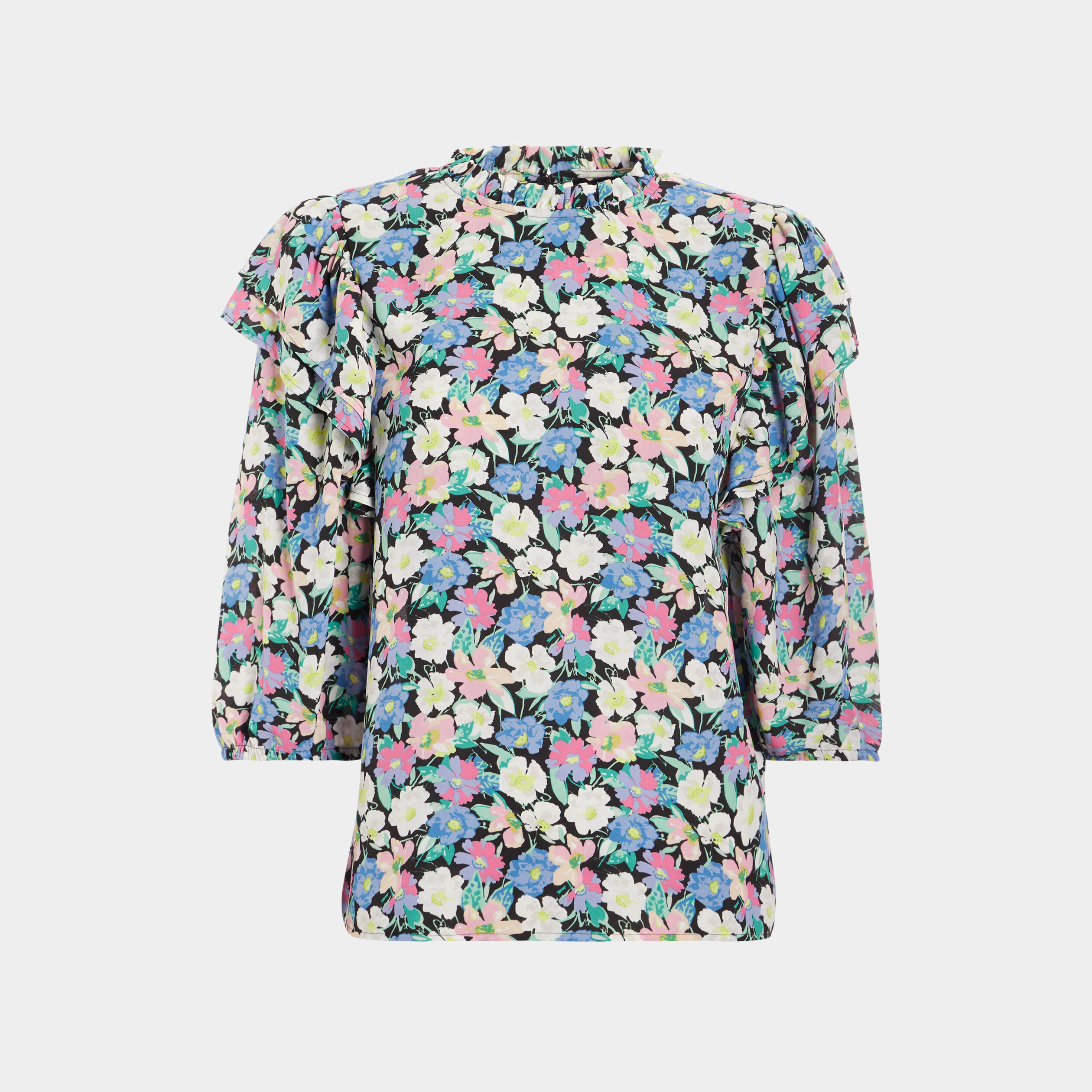 Blouse manches bouffantes col montant noir femme | La Halle