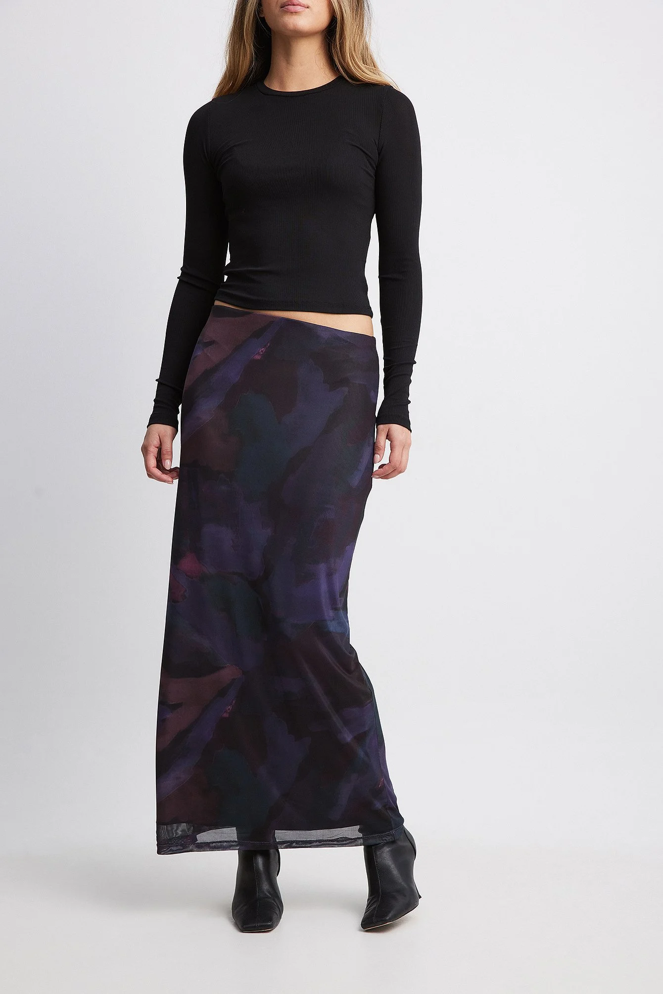 Mesh-Maxirock mit niedriger Taille