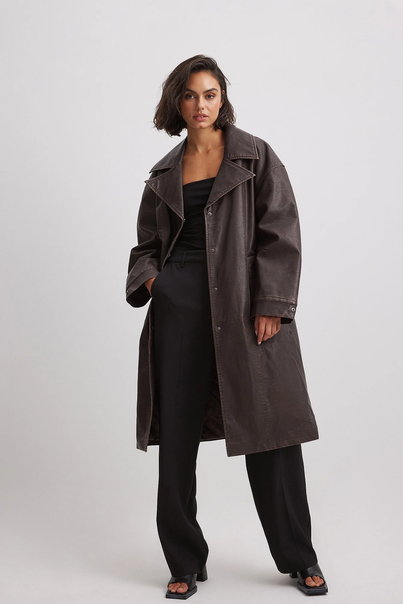 PU-Jacke mit großem Kragen im Used-Look
