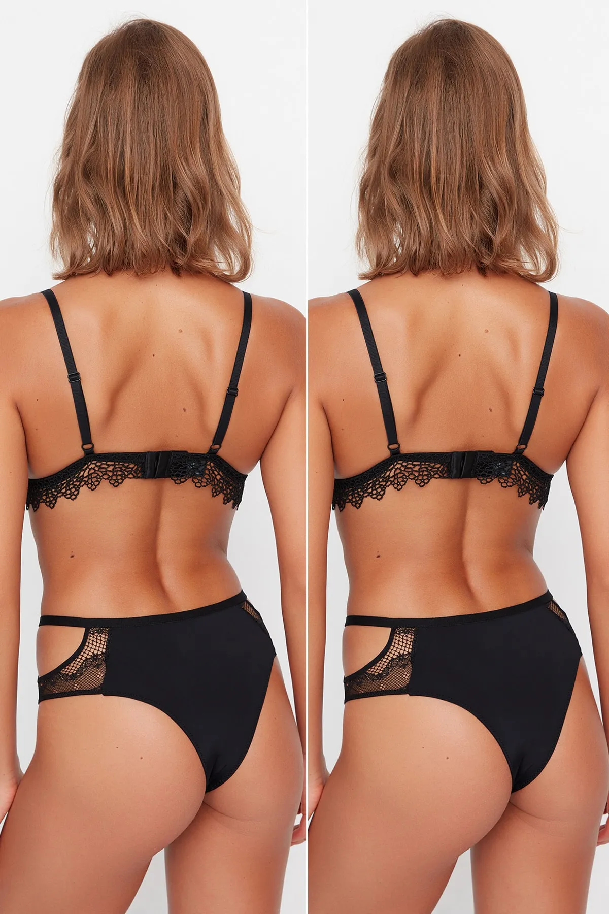 Trendyol Collection  Schwarze klassische Strickhöschen im 2er-Pack mit Spitzenfenster/Ausschnittdetail THMAW23KU00128