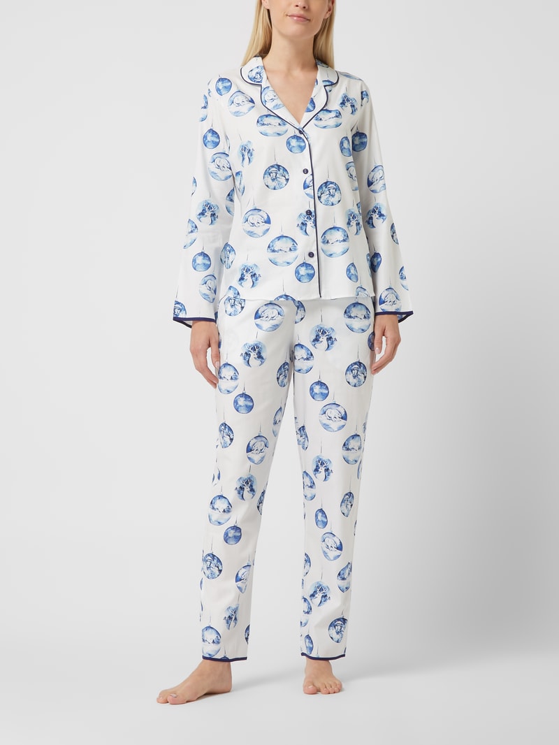 Pyjama-Hose mit Allover-Muster Modell 'Riley' in weiß