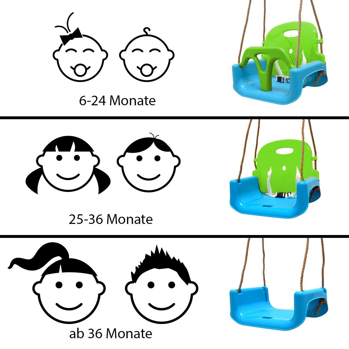 LittleTom Babyschaukel 3-in-1 Kinderschaukel für Baby und Kleinkind, 40x43x33cm grün-blau