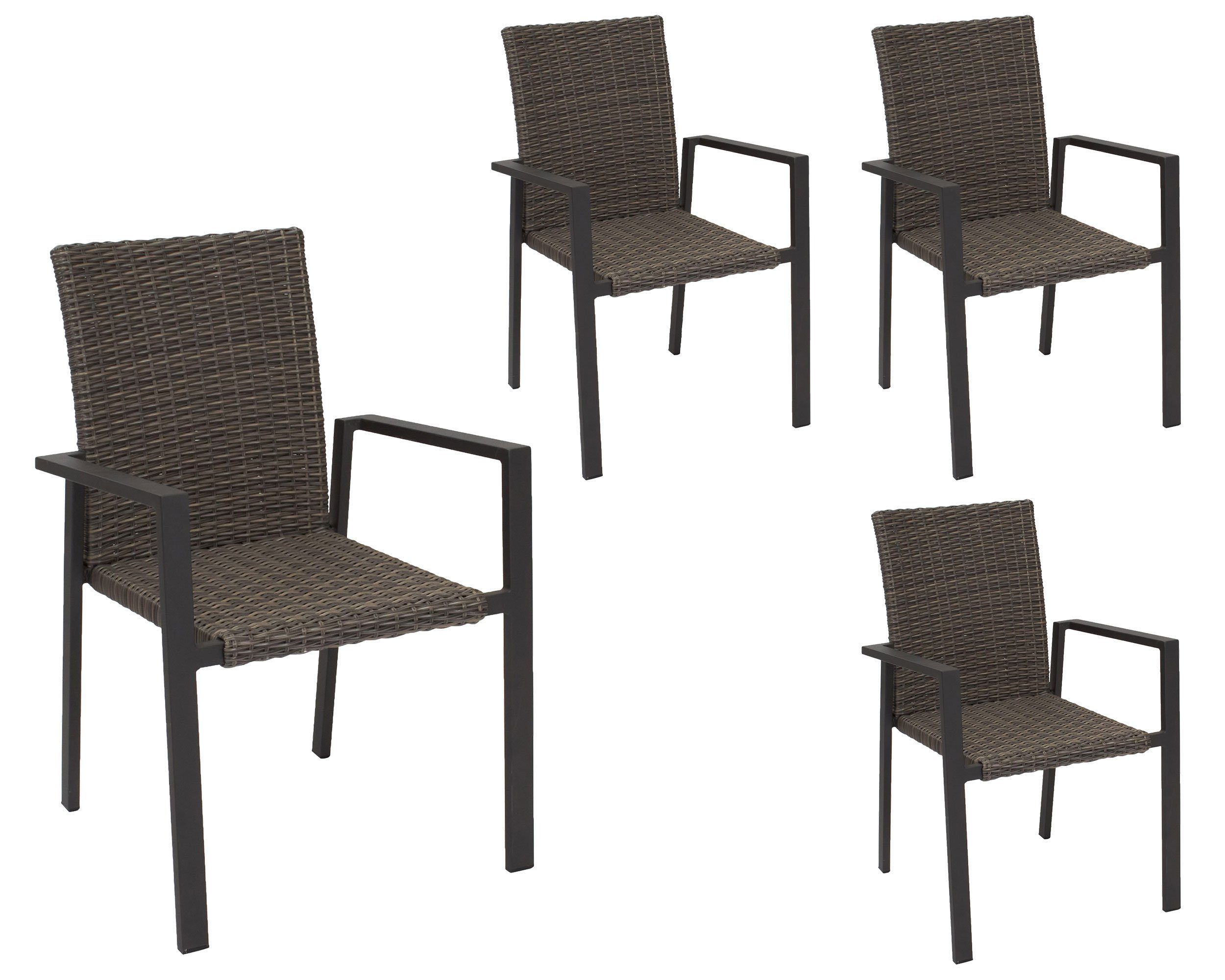 LC Garden Stapelstuhl LC Garden 4er Set Komido Stapelstühle omega braun 60x57x88cm stapelbare Armlehnstühle aus handgeflochtenem Polyrattan