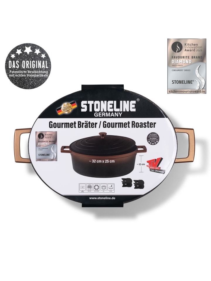 Stoneline Cocotte Bräter Oval 32x25 cm | mit Deckel in Roségold günstig kaufen Ø 32 cm