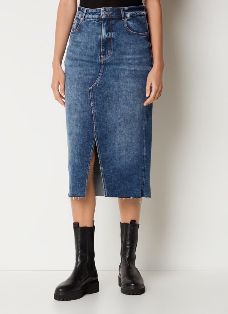 Fustă midi din denim HUGO BOSS cu crăpătură