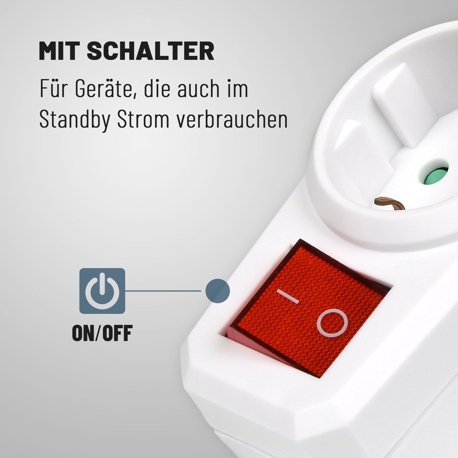 greate. 1fach Steckdosenadapter mit Schalter - Zwischenschalter ohne Kabel Mehrfachsteckdose 1-fach (Mit Schalter, Erhöhter Berührungsschutz)