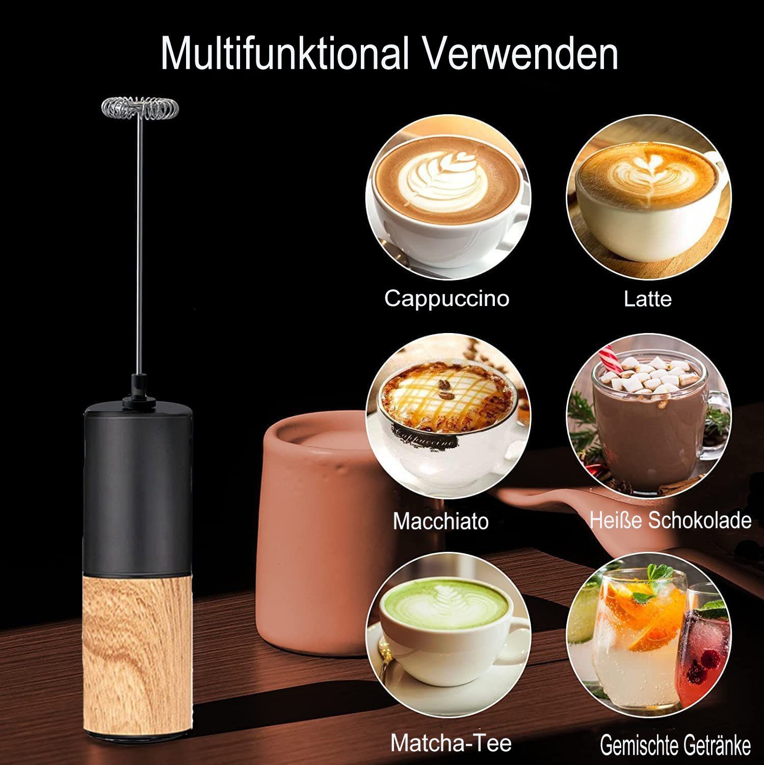Mutoy Milchaufschäumer Milchaufschäumer,Elektrischer Stab Milchaufschäumer mit 14.200 U/min, Spezialspirale,leichte Reinigung,Cappuccino Shakes Cocktails Dressings
