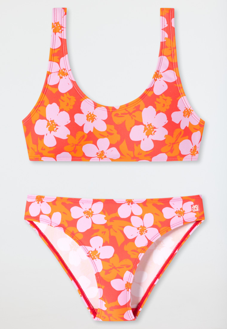 Bustier-Bikini Wirkware recycelt LSF40+ gefüttert Blumen rot - Aqua Teen Girls