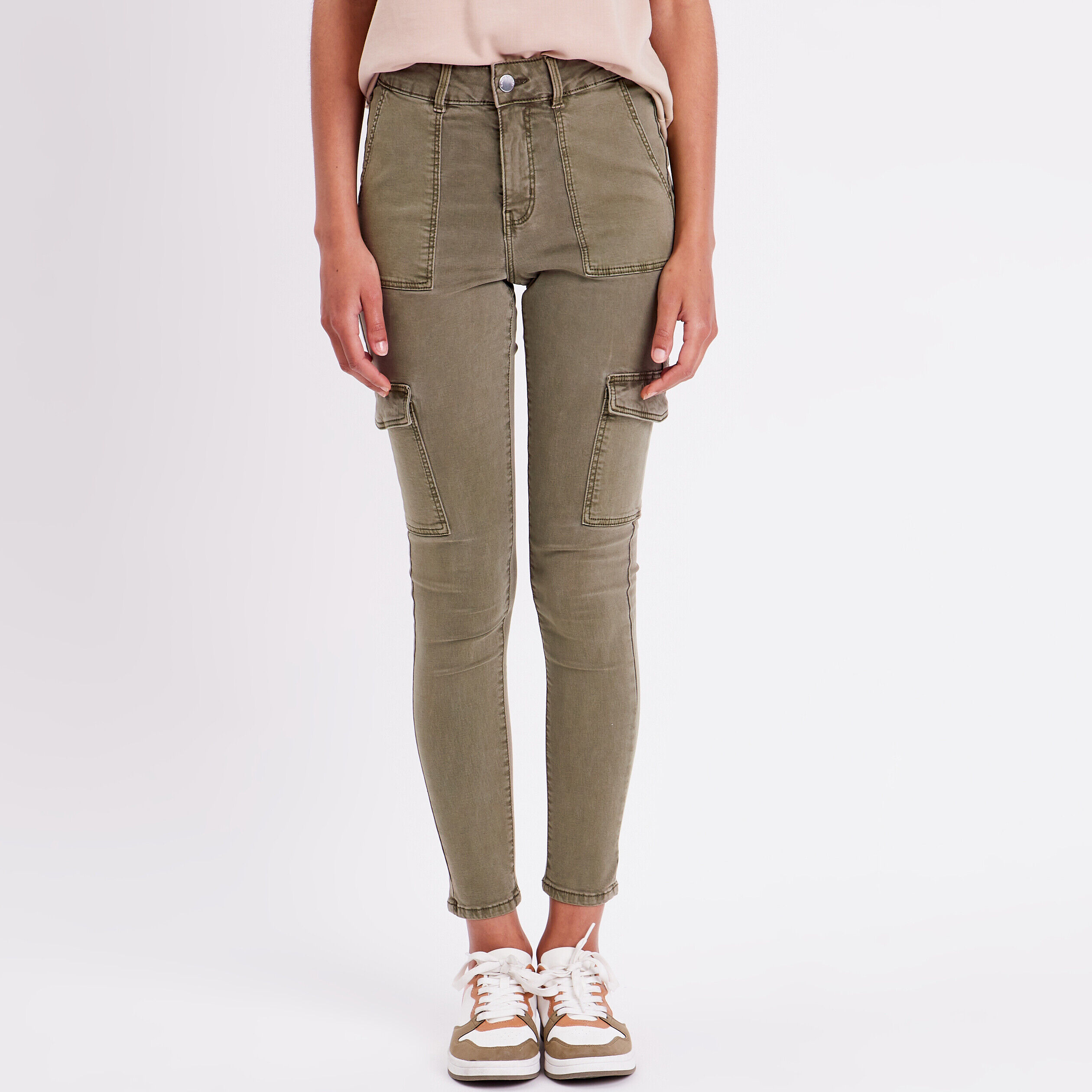 Pantalon skinny poches cargo vert kaki femme | Cache Cache
