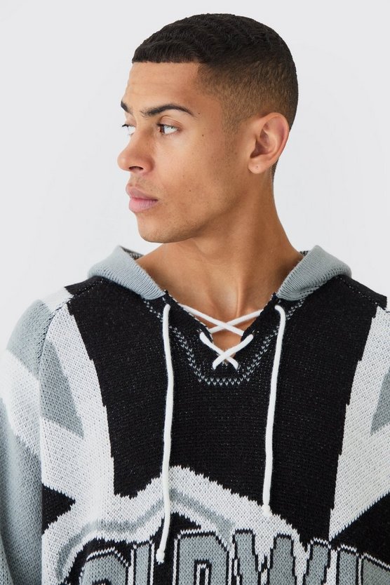 Geschnürter Oversize Hockey-Pullover mit Kapuze