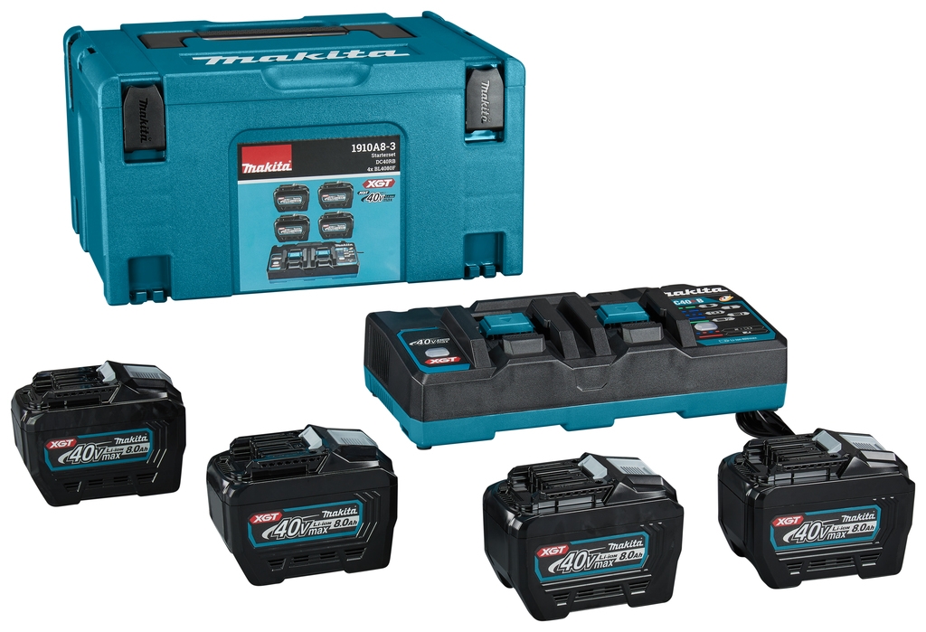 Makita Tillbehör 1910A8-3 Startset XGT DC40RB Duoladdare + 4 x Batteri BL4080F 40V max 8.0Ah i MBox