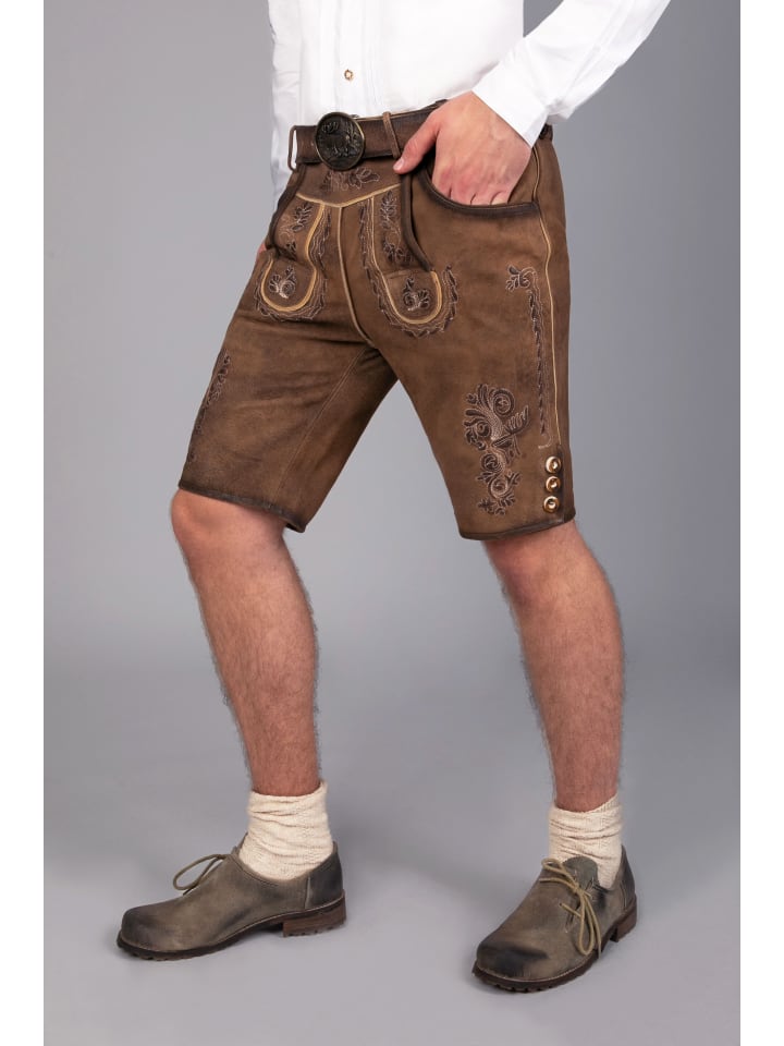 Edelnice Kurze Wildbock Lederhose Markus in dunkelbraun günstig kaufen