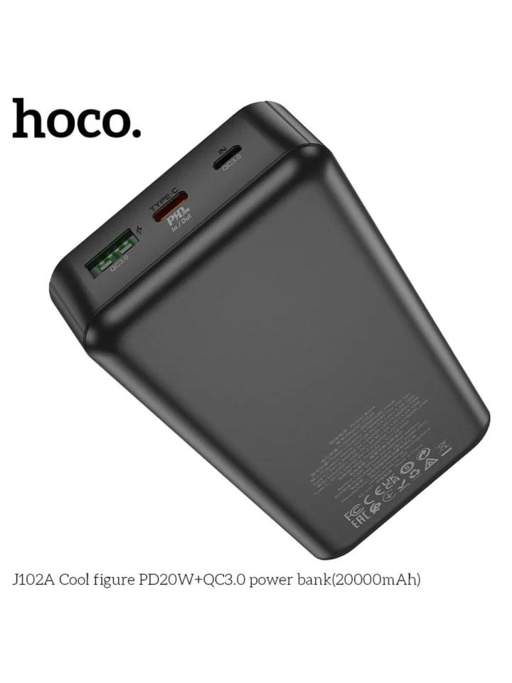 HOCO Powerbank 20000 mAh PD QC3.0 3A 20W, USB-A & USB-C mit LED-Anzeige in Schwarz günstig kaufen 14,7 cm