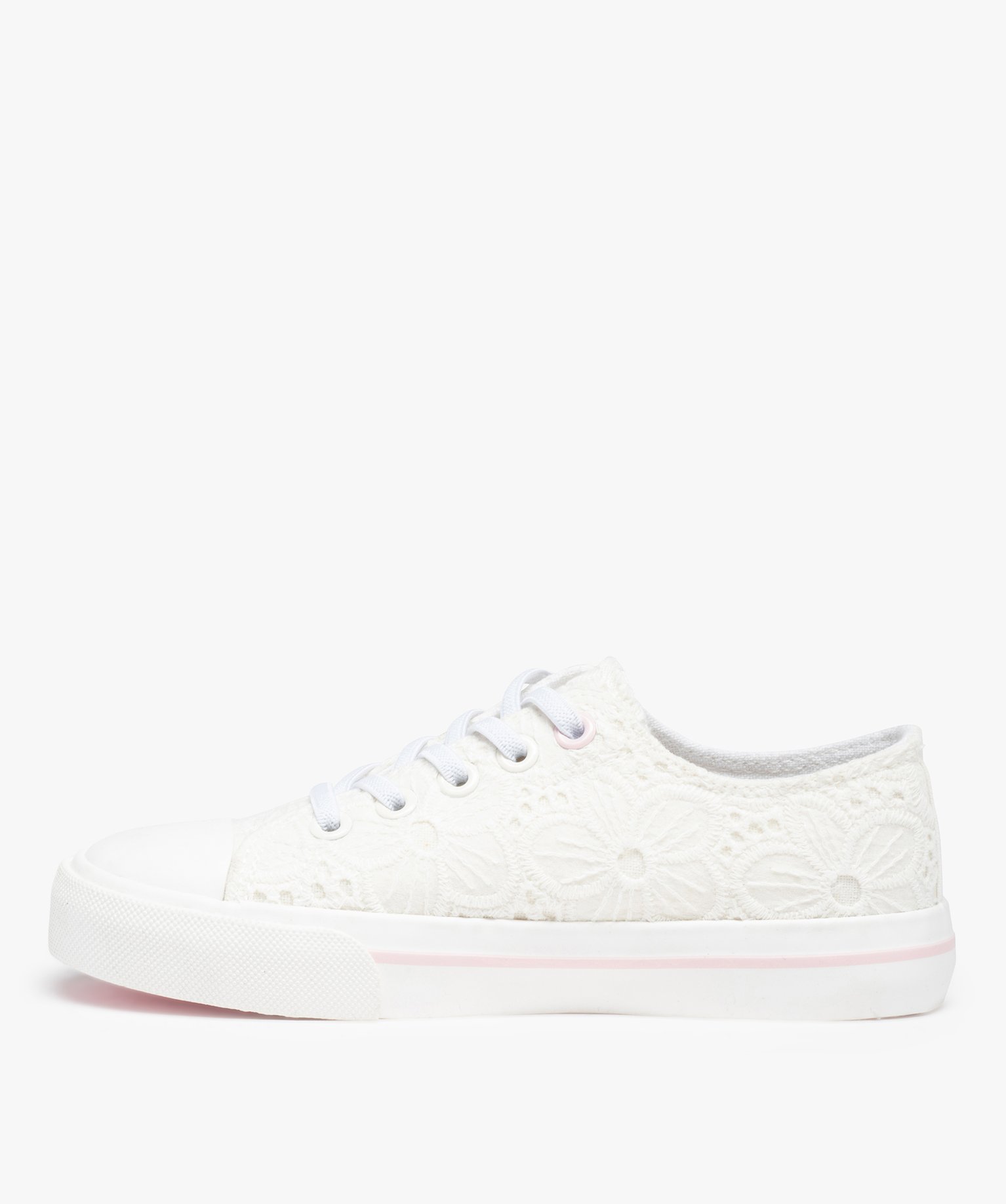 Baskets fille en dentelle anglaise unie et lacets élastiques blanc | GEMO