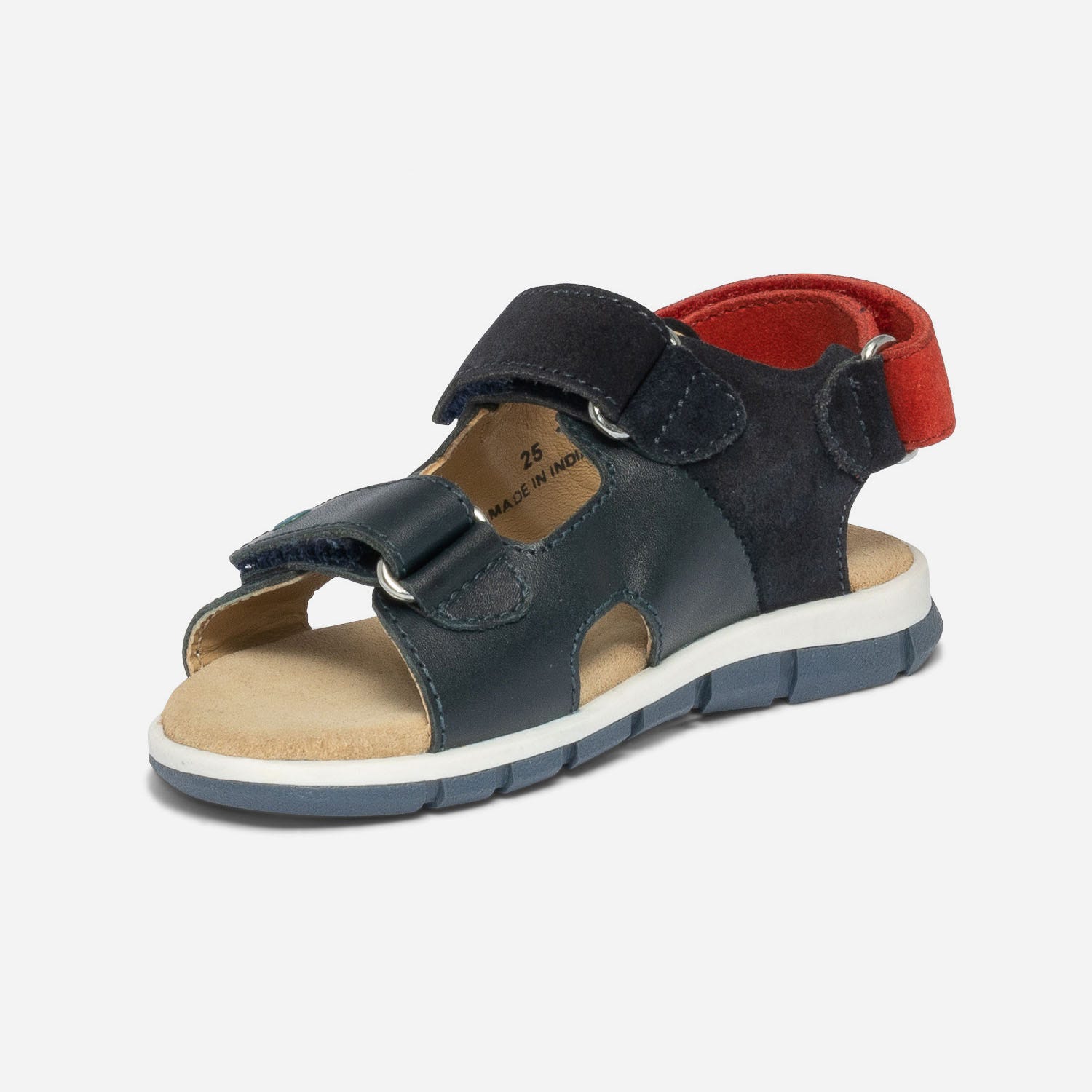 Sandale marine et rouge en cuir à scratchs